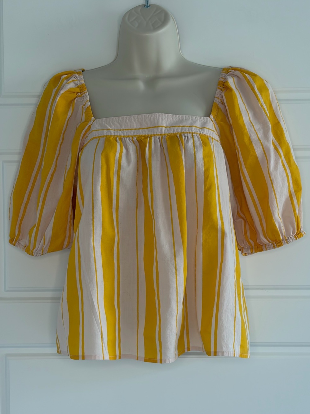 Ann Taylor Striped Cotton Poplin Square Neck Puff Sleeve Blouse Top Sz XS Summer